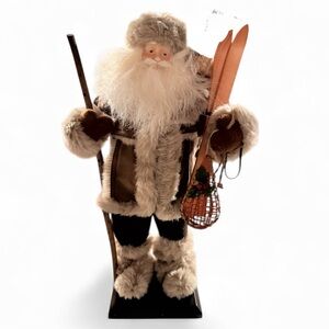 Festive Christmas Santa Claus Figurine with Skis Holiday 18”